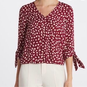 West Kei Allan Surplice V-Neck Tie Sleeve Blouse with splotch pattern